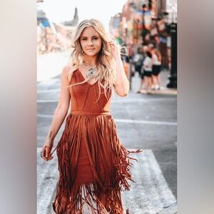 Idyllwind Rust Fringe Midi Dress